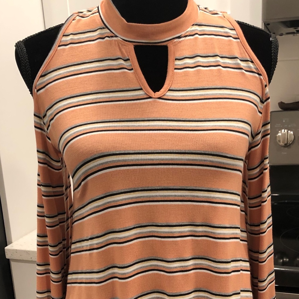 Peach striped cold shoulder t-shirt tunic